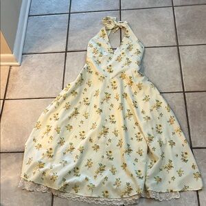 Floral Halter Dress - Cream and Yellow